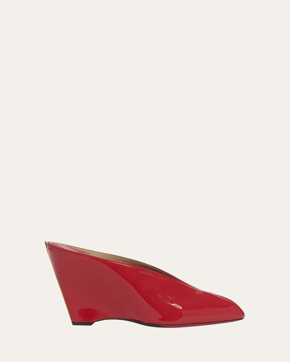 Alicia Patent Leather Peep-Toe Wedge Mules